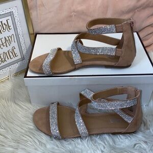 BRASH Sparkling rhinestone nude sandals with back zipper. Great used cond size:8